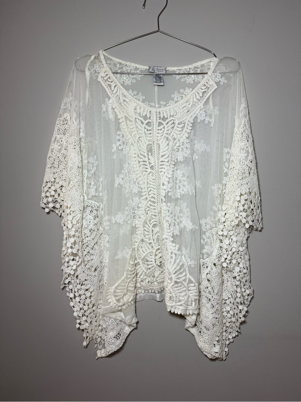 Lilly Mason White Crochet Lace Kimono Cover-Up Size 2 | Boho Festival Summer